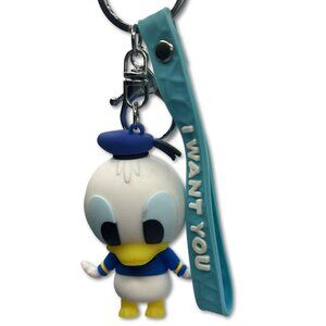 Donald Duck Character Keychain with 'Want You' Strap, Navy Blue Sailor Design
